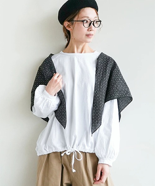 SOLAMONAT(ソラモナ)の「パフ天竺 裾ヒモ長袖 プルオーバー(Tシャツ/カットソー・レディース・杢グレー/ホワイト/ライトピンク/ライトブルー/ブラック・FREE)」の6枚目の写真