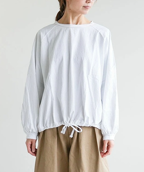 SOLAMONAT(ソラモナ)の「パフ天竺 裾ヒモ長袖 プルオーバー(Tシャツ/カットソー・レディース・杢グレー/ホワイト/ライトピンク/ライトブルー/ブラック・FREE)」の14枚目の写真