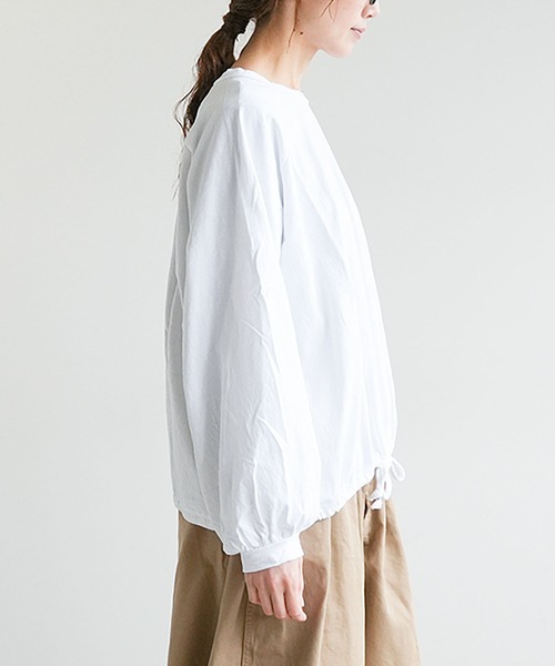 SOLAMONAT(ソラモナ)の「パフ天竺 裾ヒモ長袖 プルオーバー(Tシャツ/カットソー・レディース・杢グレー/ホワイト/ライトピンク/ライトブルー/ブラック・FREE)」の16枚目の写真