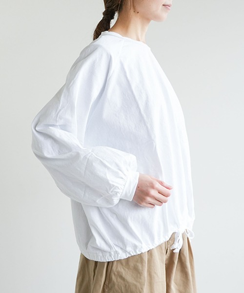 SOLAMONAT(ソラモナ)の「パフ天竺 裾ヒモ長袖 プルオーバー(Tシャツ/カットソー・レディース・杢グレー/ホワイト/ライトピンク/ライトブルー/ブラック・FREE)」の18枚目の写真