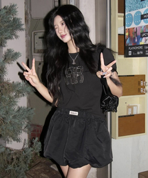 ROCKCAKE（ロックケーキ）の「Square Logo Denim Top - Black（Tシャツ/カットソー）」