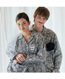 FOLI（ポリー）の「(ユニセックス) ロマンティックギンガム長袖/長ズボンパジャマセット ブラック（ルームウェア/パジャマ・メンズ）」