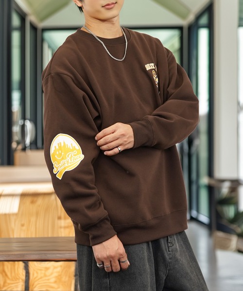 セール】グラフィック ワイド スウェット プルオーバー 裏起毛 長袖