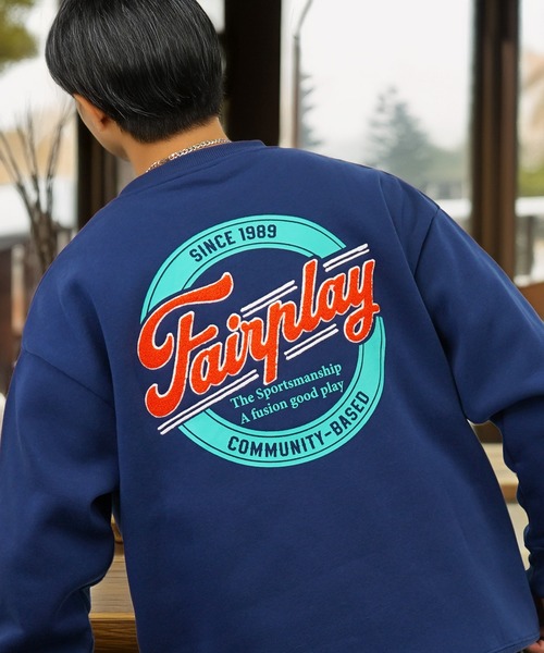 ねぐせ　りょたち　スウェット　ブルー セール】グラフィック ワイド スウェット プルオーバー 裏起毛 長袖