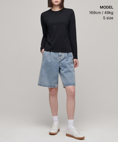 MUSINSA STANDARD WOMAN（ムシンサスタンダードウーマン）の「ウィメンズフレキシブルクルーネック長袖Tシャツ[ブラック]（Tシャツ/カットソー・レディース・その他・SMALL/MEDIUM/LARGE/X-LARGE/X-SMALL）」の3枚目の写真