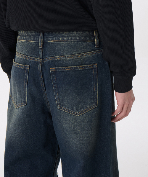 MUSINSA STANDARD（ムシンサスタンダード）の「ディストロイドニワイドデニムパンツ[ダークブルー]（デニムパンツ・メンズ・その他・29/30/31/33/26/27/28/40/38/42/36/34/32）」の5枚目の写真