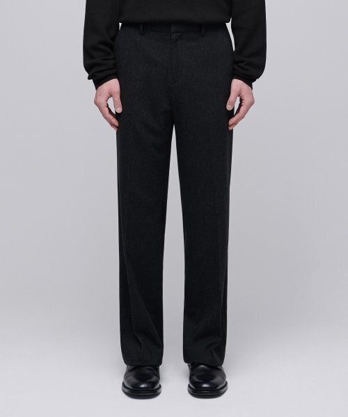 ウールフランネルワイドスラックス【チャコールグレー】（スラックス