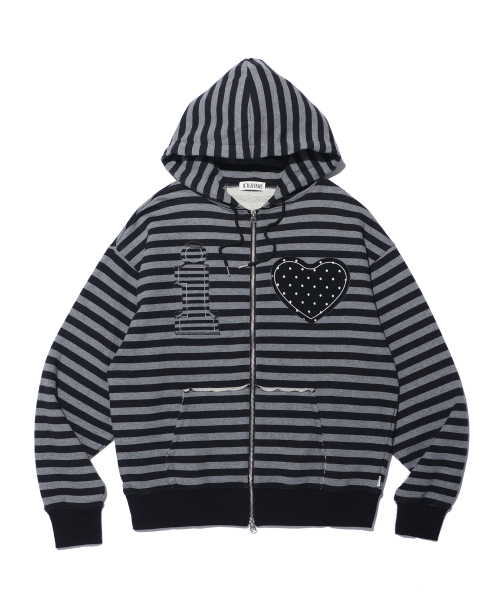 YOUHEE（ユヒ）の「I LOVE APPLIQUE HOOD ZIP-UP CHARCOAL（パーカー・レディース・チャコール・FREE）」の3枚目の写真