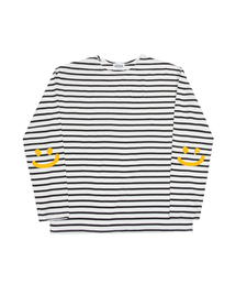 GRAVER（グレーバー）の「[UNISEX] ELBOW SMILE DRAWING STRIPE LONG SLEEVE BLACK（Tシャツ/カットソー）」