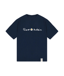 GRAVER（グレーバー）の「[UNISEX] FLOWER SMILE LOGO WHITE CLIP SHORT SLEEVE T-SHIRT_NAVY（Tシャツ/カットソー）」