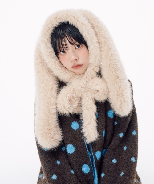 Never mind the XU / Chikashitsu+(ネバーマインド ザ エックスユー / チカシツプラス)の「【Nerd out XU】rabbit ears fur balaclava / 【ナードアウトエックスユー】ラビットイヤーファーバラクラバ <着用動画あり>(ニットキャップ/ビーニー・レディース・ホワイト/ブラウン・ONE SIZE)」の2枚目の写真
