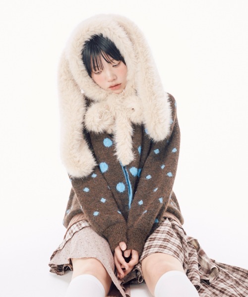 Never mind the XU / Chikashitsu+(ネバーマインド ザ エックスユー / チカシツプラス)の「【Nerd out XU】rabbit ears fur balaclava / 【ナードアウトエックスユー】ラビットイヤーファーバラクラバ <着用動画あり>(ニットキャップ/ビーニー・レディース・ホワイト/ブラウン・ONE SIZE)」の16枚目の写真