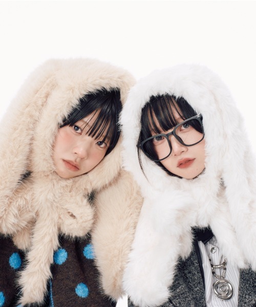 Never mind the XU / Chikashitsu+(ネバーマインド ザ エックスユー / チカシツプラス)の「【Nerd out XU】rabbit ears fur balaclava / 【ナードアウトエックスユー】ラビットイヤーファーバラクラバ <着用動画あり>(ニットキャップ/ビーニー・レディース・ホワイト/ブラウン・ONE SIZE)」の22枚目の写真
