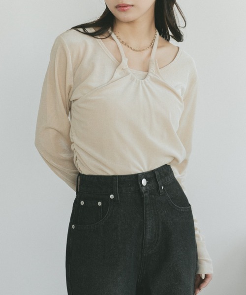 VANNIE U(ヴァニーユー)の「ホルターネックフロッキートップス/2WAY(Tシャツ/カットソー・レディース・グレー/アイボリー・FREE)」の8枚目の写真