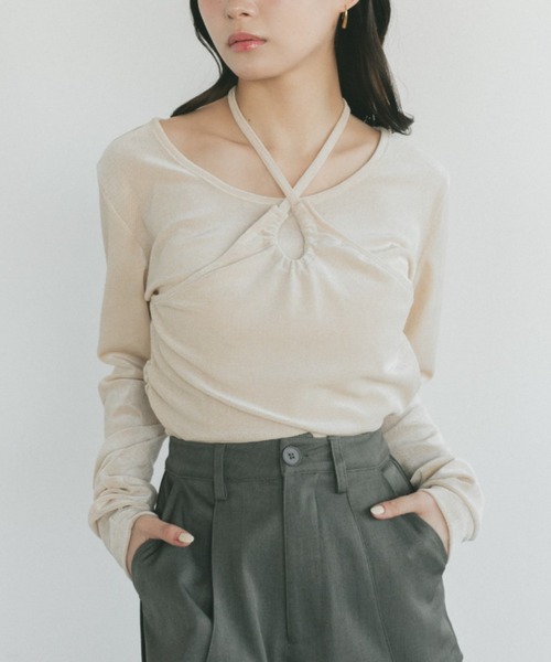 VANNIE U(ヴァニーユー)の「ホルターネックフロッキートップス/2WAY(Tシャツ/カットソー・レディース・グレー/アイボリー・FREE)」の20枚目の写真