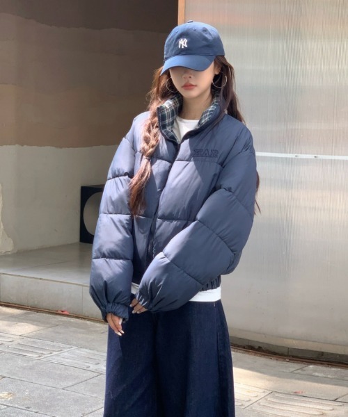 セール】2WAY 無地&チェックリバーシブル エコダウンジャケット