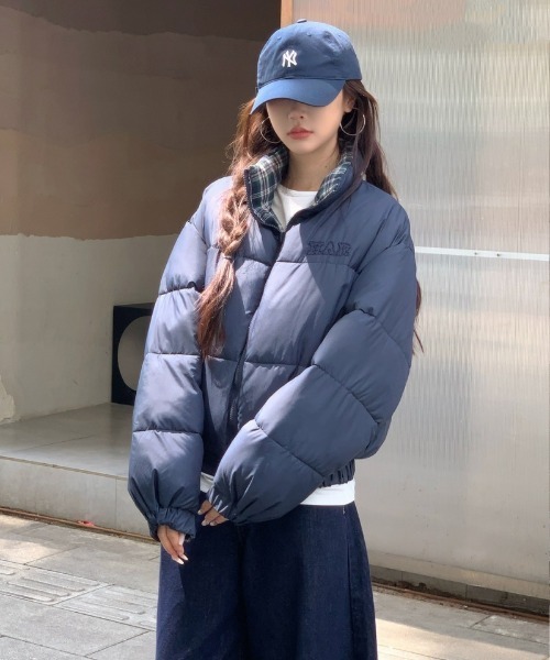 セール】2WAY 無地&チェックリバーシブル エコダウンジャケット