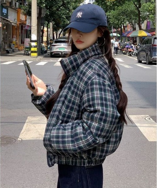 セール】2WAY 無地&チェックリバーシブル エコダウンジャケット