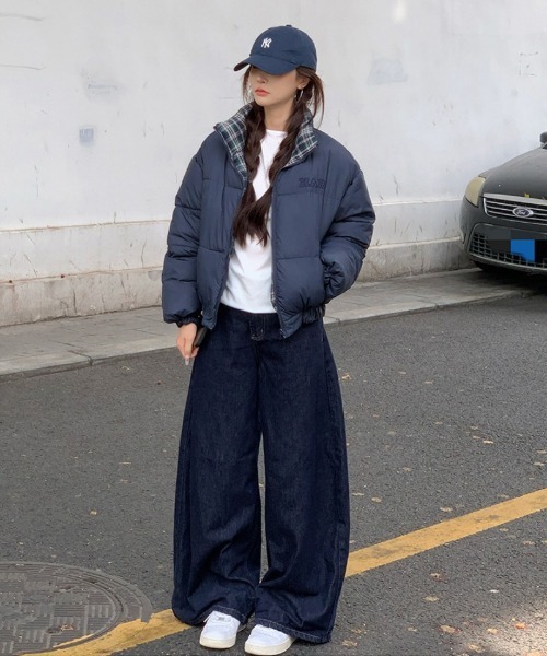 Ritzy(リッツィー)の「2WAY 無地&チェックリバーシブル エコダウンジャケット(ダウンジャケット/コート・レディース・ネイビー/ブラック・L/M)」の9枚目の写真