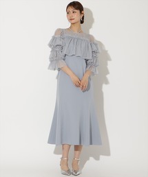 アンドクチュール　パーティー　ドレス　グレー　水色　フリーサイズ AND COUTURE｜アンドクチュールのドレス（ブルー・ネイビー/青色系
