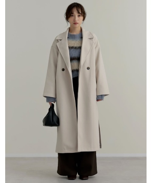 Re:EDIT（リエディ）の「サイドスリットロングチェスターコート（ステンカラーコート・レディース・ブラック/ベージュ/チャコール/アイボリー・MEDIUM）」の2枚目の写真