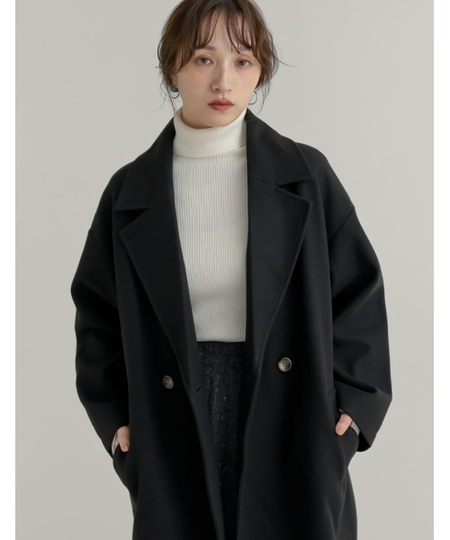 Re:EDIT（リエディ）の「サイドスリットロングチェスターコート（ステンカラーコート・レディース・ブラック/ベージュ/チャコール/アイボリー・MEDIUM）」の5枚目の写真