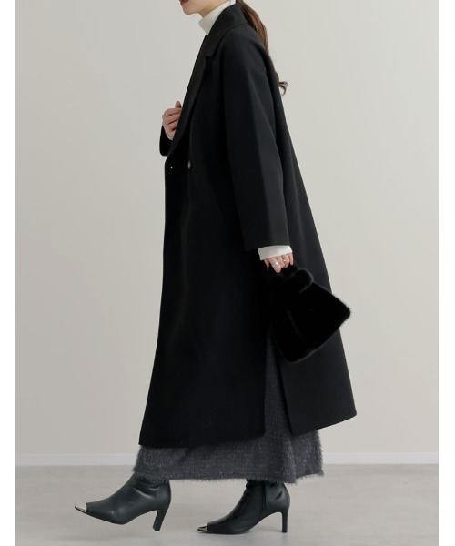 Re:EDIT（リエディ）の「サイドスリットロングチェスターコート（ステンカラーコート・レディース・ブラック/ベージュ/チャコール/アイボリー・MEDIUM）」の6枚目の写真