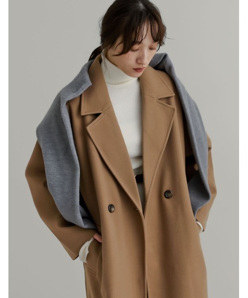 Re:EDIT（リエディ）の「サイドスリットロングチェスターコート（ステンカラーコート・レディース・ブラック/ベージュ/チャコール/アイボリー・MEDIUM）」の10枚目の写真