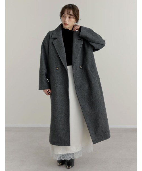 Re:EDIT（リエディ）の「サイドスリットロングチェスターコート（ステンカラーコート・レディース・ブラック/ベージュ/チャコール/アイボリー・MEDIUM）」の20枚目の写真