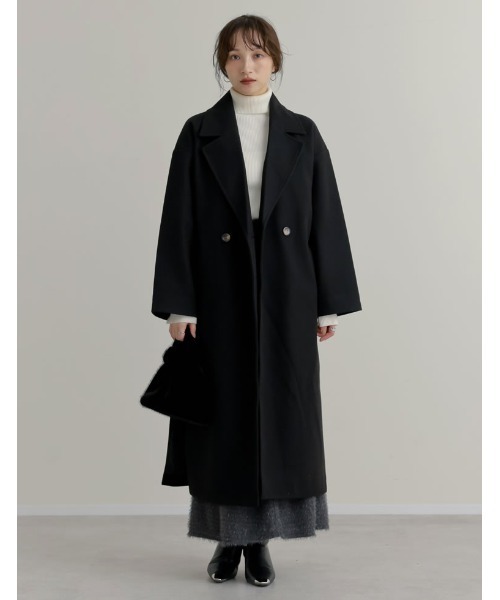 Re:EDIT（リエディ）の「サイドスリットロングチェスターコート（ステンカラーコート・レディース・ブラック/ベージュ/チャコール/アイボリー・MEDIUM）」の8枚目の写真