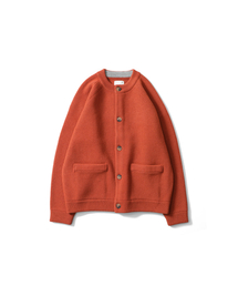 Annette Superfine Wool Heavy Rib Knit Cardigan Rust Orange
