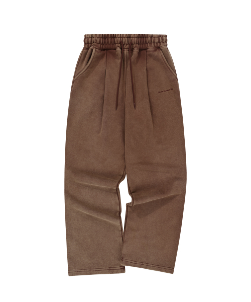 ウォッシュ加工ピンタックワイドパンツ バーガンディ