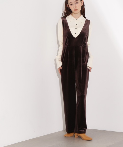 N.（N. Natural Beauty Basic）（エヌエヌナチュラルビューティーベーシック）の「Vネックベロアサロペット（サロペット/オーバーオール・レディース・ブラック/ダークブラウン・P/S/MEDIUM）」の15枚目の写真