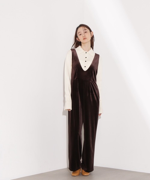 N.（N. Natural Beauty Basic）（エヌエヌナチュラルビューティーベーシック）の「Vネックベロアサロペット（サロペット/オーバーオール・レディース・ブラック/ダークブラウン・P/S/MEDIUM）」の17枚目の写真