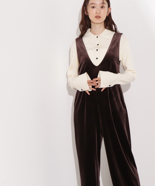 N.（N. Natural Beauty Basic）（エヌエヌナチュラルビューティーベーシック）の「Vネックベロアサロペット（サロペット/オーバーオール・レディース・ブラック/ダークブラウン・P/S/MEDIUM）」の19枚目の写真
