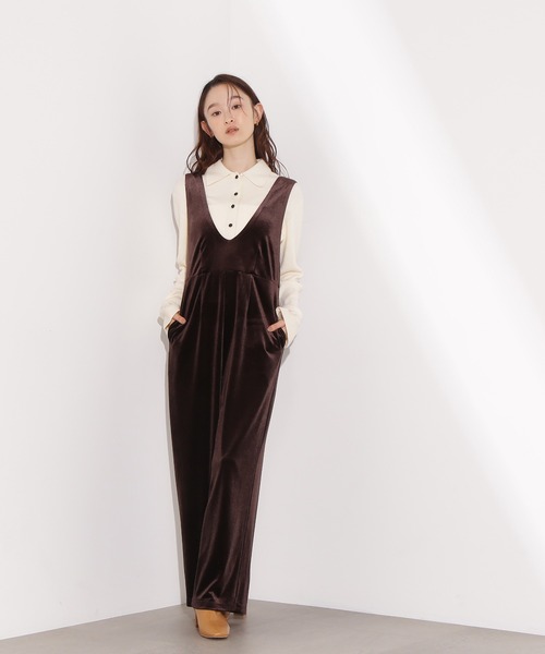 N.（N. Natural Beauty Basic）（エヌエヌナチュラルビューティーベーシック）の「Vネックベロアサロペット（サロペット/オーバーオール・レディース・ブラック/ダークブラウン・P/S/MEDIUM）」の22枚目の写真