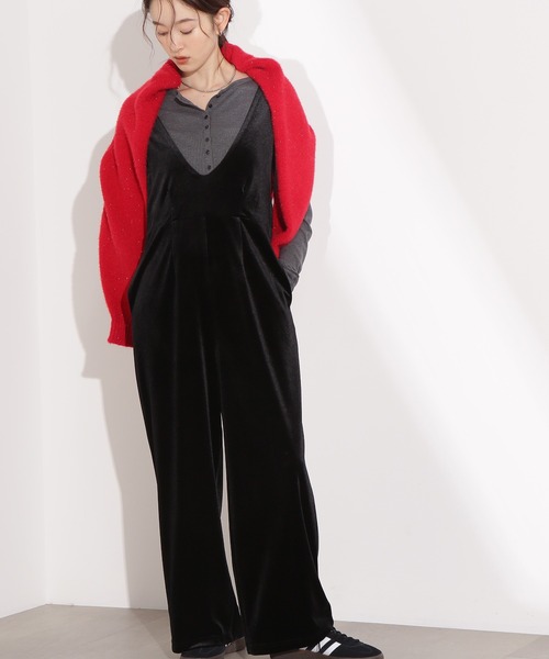 セール】Vネックベロアサロペット（サロペット/オーバーオール）｜N