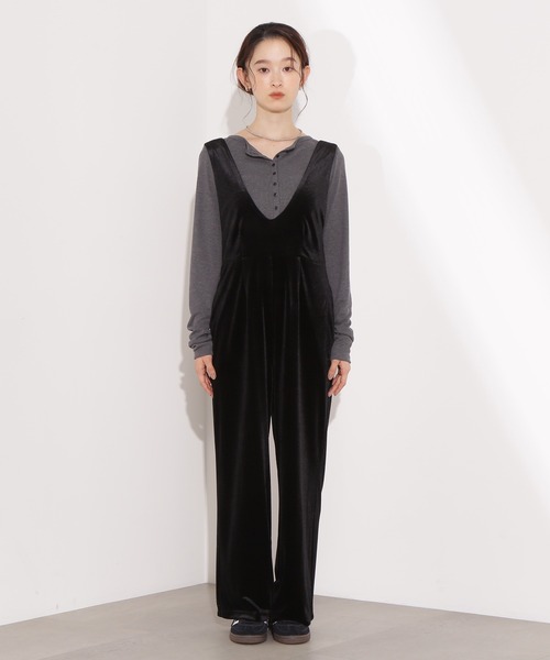 N.（N. Natural Beauty Basic）（エヌエヌナチュラルビューティーベーシック）の「Vネックベロアサロペット（サロペット/オーバーオール・レディース・ブラック/ダークブラウン・P/S/MEDIUM）」の7枚目の写真
