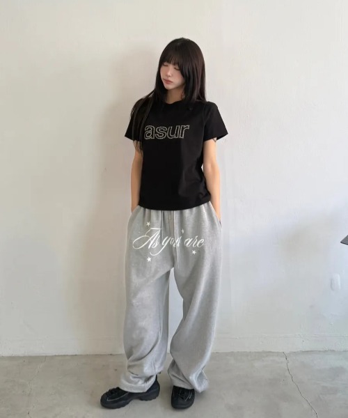 as you are(アズユーアー)の「◇ASYOUARE◇ブランド直輸入正規品/AU レタリング ロング スウェット パンツ AU LETTERING LONG SWEAT PANTS(スウェットパンツ・レディース・グリーン系その他/グレー/ブラック・S/M)」の2枚目の写真