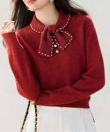 ＆soiree（アンドソワレ）の「パールリボンカラーニットトップス（ニット/セーター）」