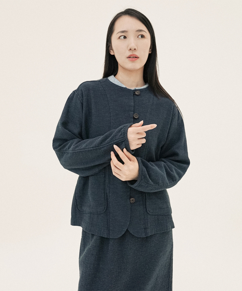 Double Cotton Cardigan Jacket Navy 250813NV
