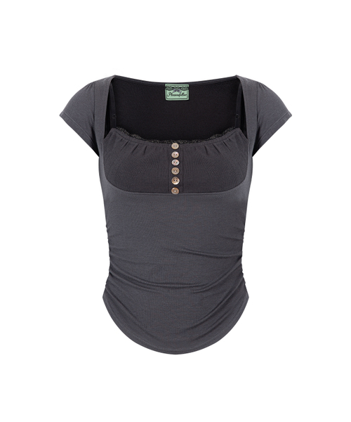 PLEASENOFOLLOW(プリーズノーフォロー)の「Katie Button Baby Top (Charcoal)(Tシャツ/カットソー・レディース・その他・FREE)」の2枚目の写真