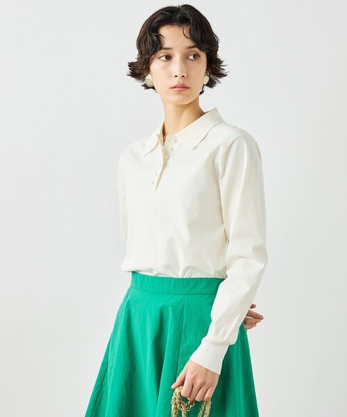 NOLLEY’S（ノーリーズ）の「《手洗い可能》コットンテックスポロニット（ニット/セーター・レディース・アイボリー/キャメル/ネイビー・38）」の7枚目の写真