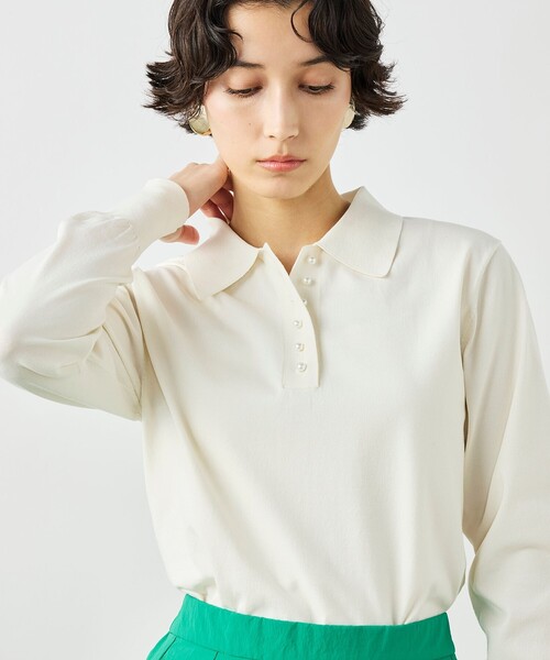 NOLLEY’S（ノーリーズ）の「《手洗い可能》コットンテックスポロニット（ニット/セーター・レディース・アイボリー/キャメル/ネイビー・38）」の8枚目の写真