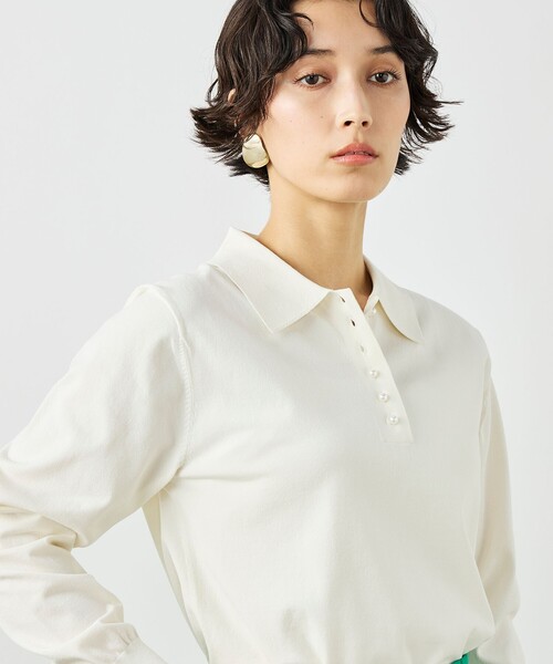 NOLLEY’S（ノーリーズ）の「《手洗い可能》コットンテックスポロニット（ニット/セーター・レディース・アイボリー/キャメル/ネイビー・38）」の9枚目の写真