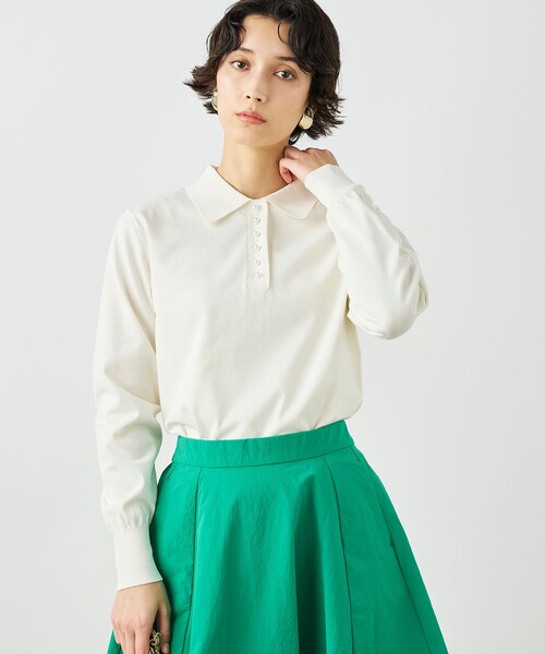 NOLLEY’S（ノーリーズ）の「《手洗い可能》コットンテックスポロニット（ニット/セーター・レディース・アイボリー/キャメル/ネイビー・38）」の11枚目の写真