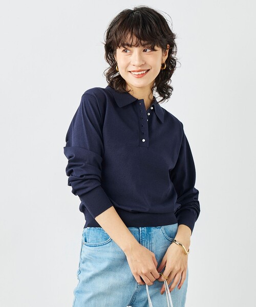 NOLLEY’S（ノーリーズ）の「《手洗い可能》コットンテックスポロニット（ニット/セーター・レディース・アイボリー/キャメル/ネイビー・38）」の20枚目の写真