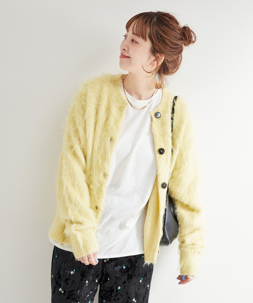 B.C STOCK(ベーセーストック)の「《追加》シャギークルーニットカーディガン(カーディガン/ボレロ・レディース・チャコールグレー/ピンク系その他/イエロー・FREE)」の22枚目の写真