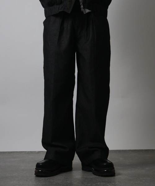 NYLAUS(ナイラス)の「【Nylaus】ワンタック センタープレス ワイドパンツ スラックス デニムパンツ セットアップ対応(その他パンツ・メンズ・ブラウン/インディゴブルー/ブラック系その他/ブラック・L/M)」の12枚目の写真