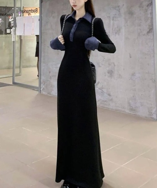 maison de LATIR（メゾンドラティール）の「華やかに彩る大人可愛いバイカラー異素材切替ニットワンピース（ワンピース・レディース・ブラック・FREE）」の9枚目の写真